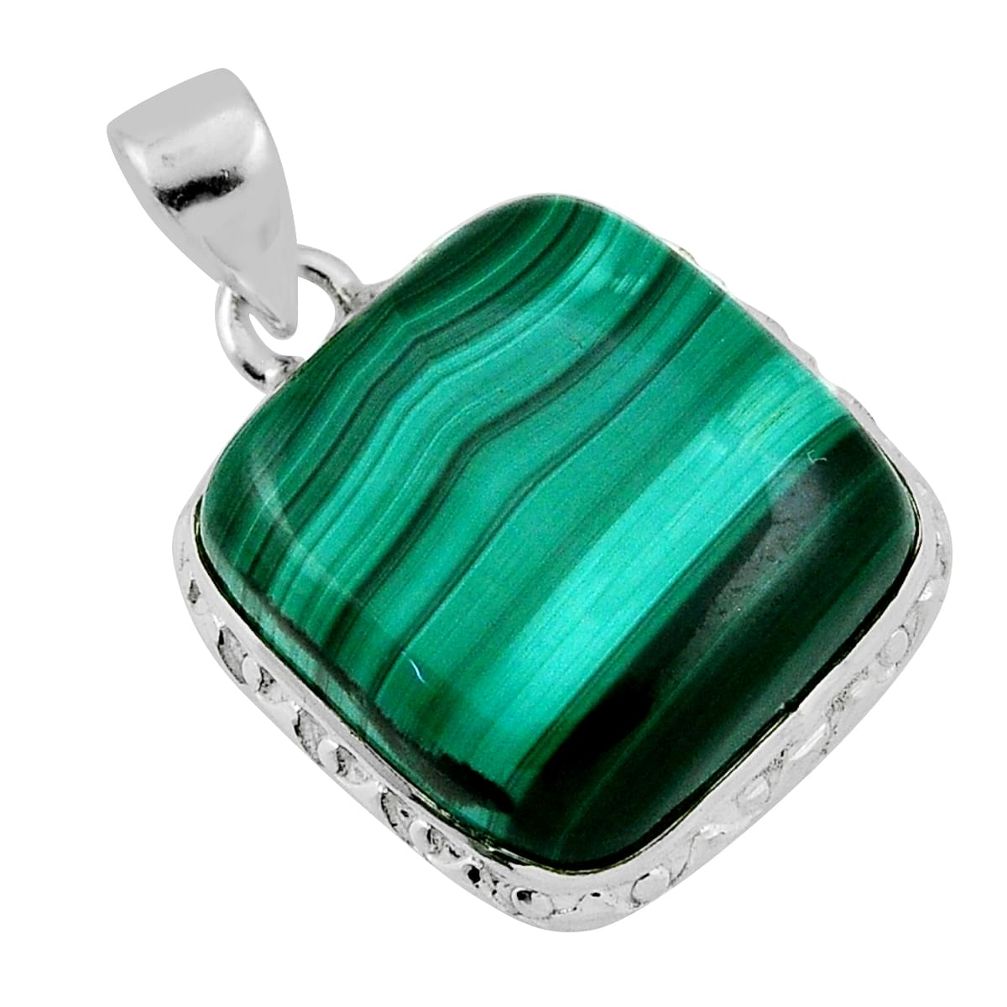 27.08cts natural green malachite (pilot's stone) octagan silver pendant n38879