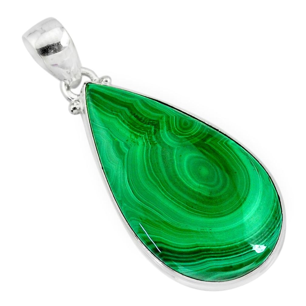 29.82cts natural green malachite (pilot's stone) pear 925 silver pendant r84657