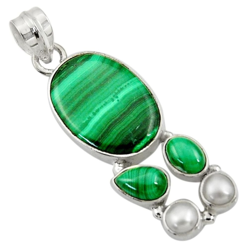 16.46cts natural green malachite (pilot's stone) pearl 925 silver pendant d42761