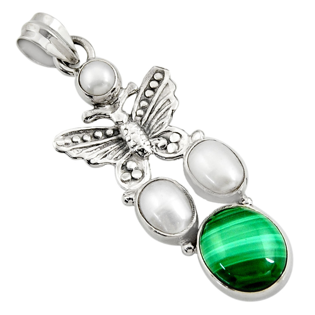 9.72cts natural green malachite (pilot's stone) silver butterfly pendant d42737