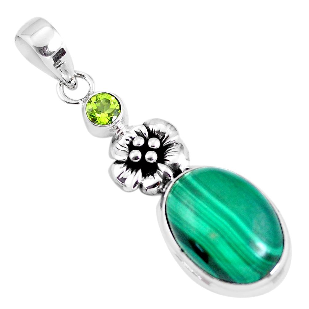 14.83cts natural green malachite (pilot's stone) silver flower pendant p56827