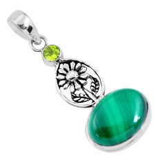 Clearance Sale- 14.40cts natural green malachite (pilot's stone) silver flower pendant p56835