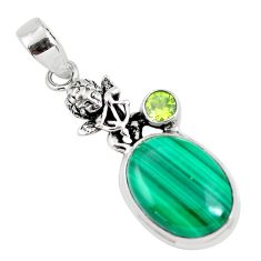 Clearance Sale- 14.42cts natural green malachite 925 silver cupid angel wings pendant p56822