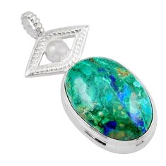 6.04cts natural green malachite in azurite 925 sterling silver pendant y44084