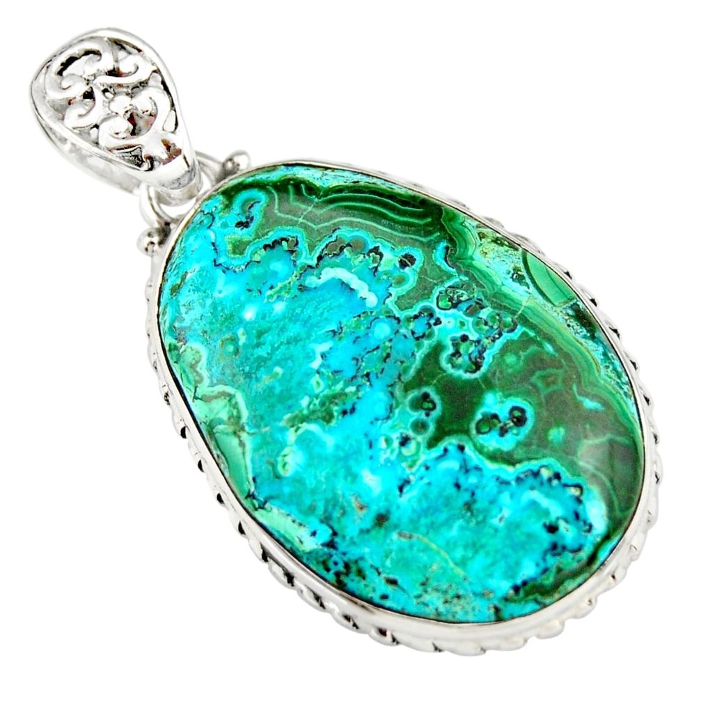 28.30cts natural green malachite in chrysocolla 925 silver pendant r20044