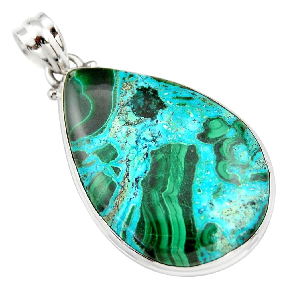 27.08cts natural green malachite in chrysocolla 925 silver pendant r20052