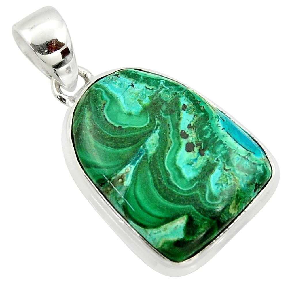 21.48cts natural green malachite in chrysocolla 925 silver pendant r39911