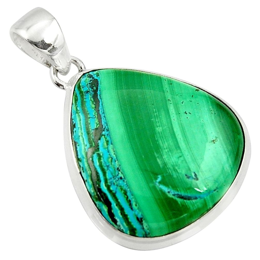 29.93cts natural green malachite in chrysocolla 925 silver pendant r39918