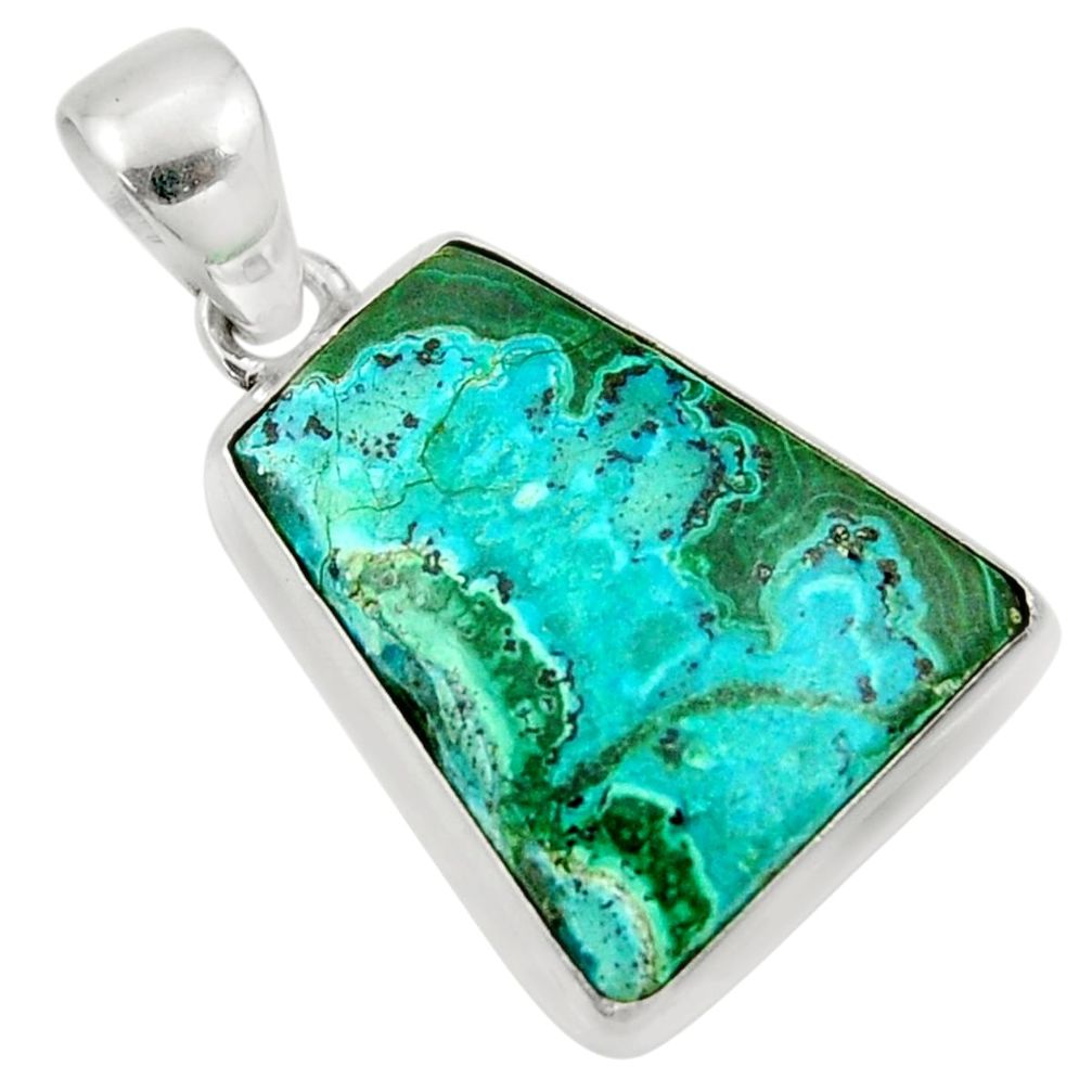 15.65cts natural green malachite in chrysocolla 925 silver pendant r39934