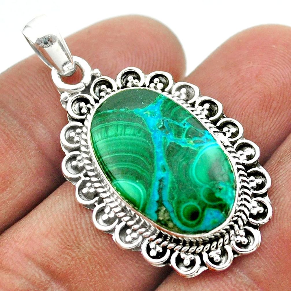 17.18cts natural green malachite in chrysocolla 925 silver pendant t53873