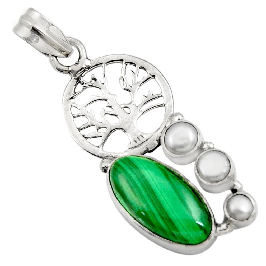 11.27cts natural green malachite pearl 925 silver tree of life pendant d42732