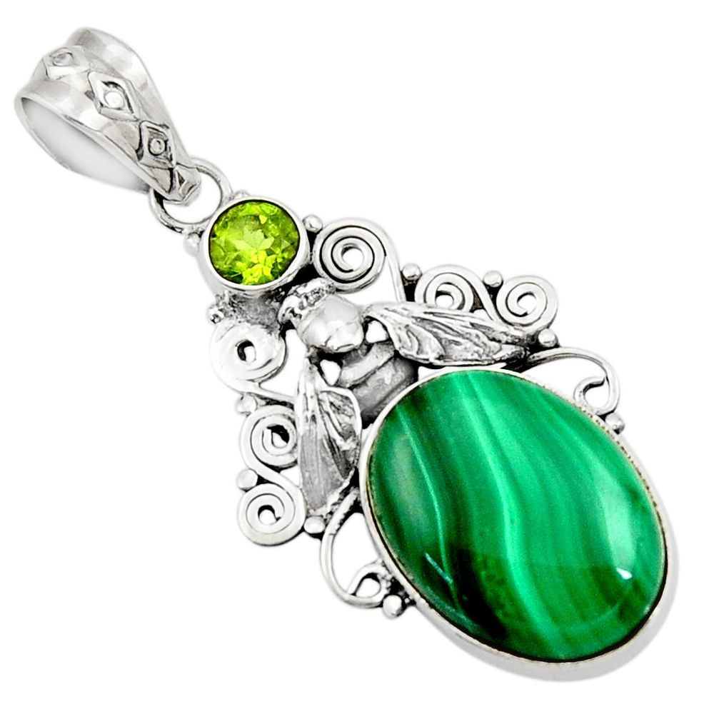 15.74cts natural green malachite peridot 925 silver honey bee pendant d42734