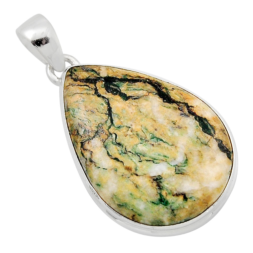 18.46cts natural green mariposite 925 sterling silver pendant jewelry y86870