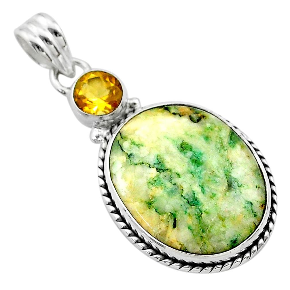 16.54cts natural green mariposite citrine 925 sterling silver pendant t22681