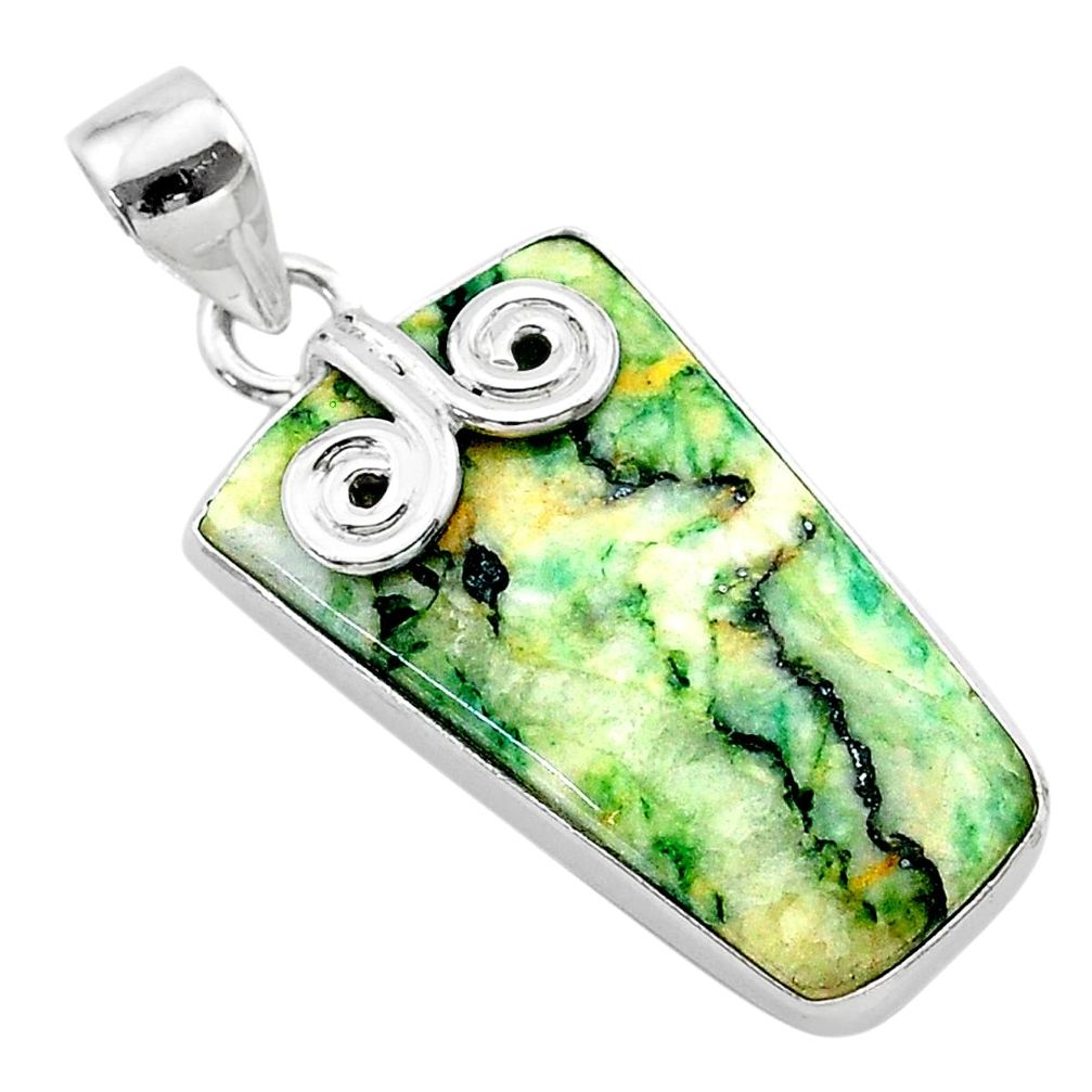 15.43cts natural green mariposite fancy 925 sterling silver pendant t22697