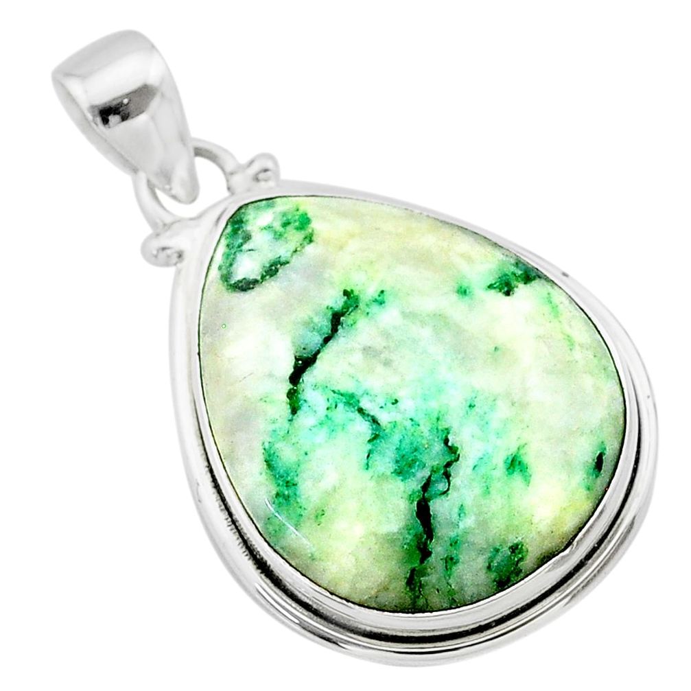 19.72cts natural green mariposite pear 925 sterling silver pendant t22706
