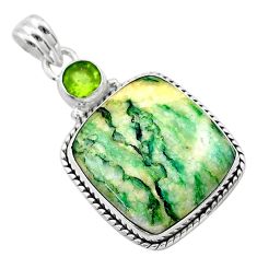 19.27cts natural green mariposite peridot 925 sterling silver pendant t22686