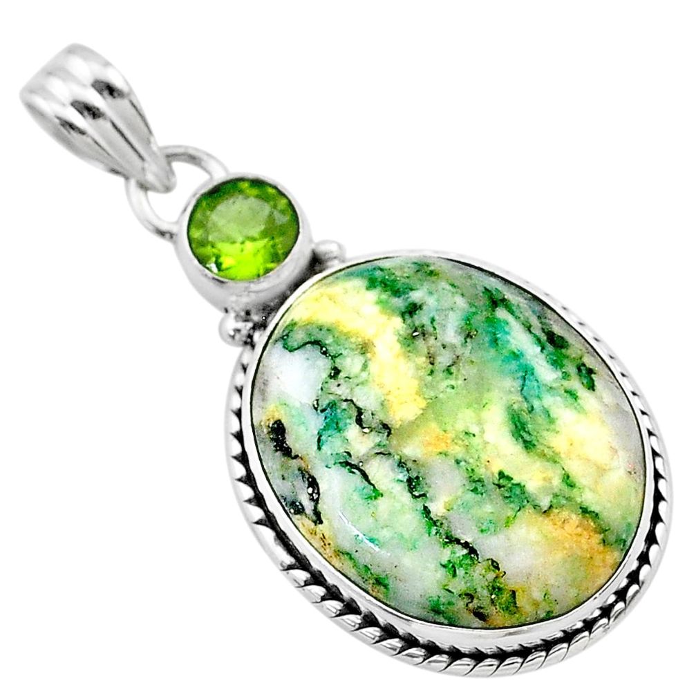 19.27cts natural green mariposite peridot 925 sterling silver pendant t22699