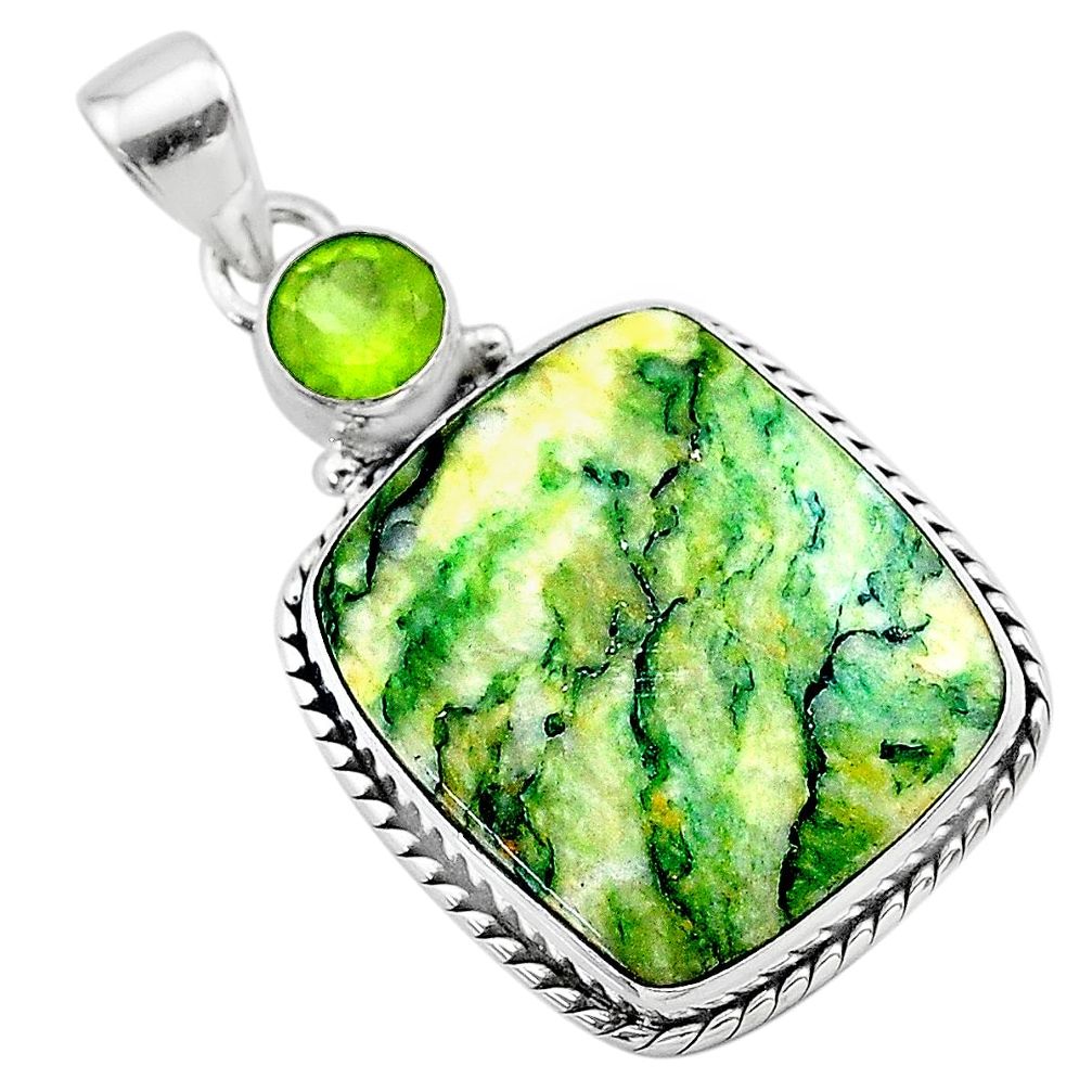 21.20cts natural green mariposite peridot 925 sterling silver pendant t22702