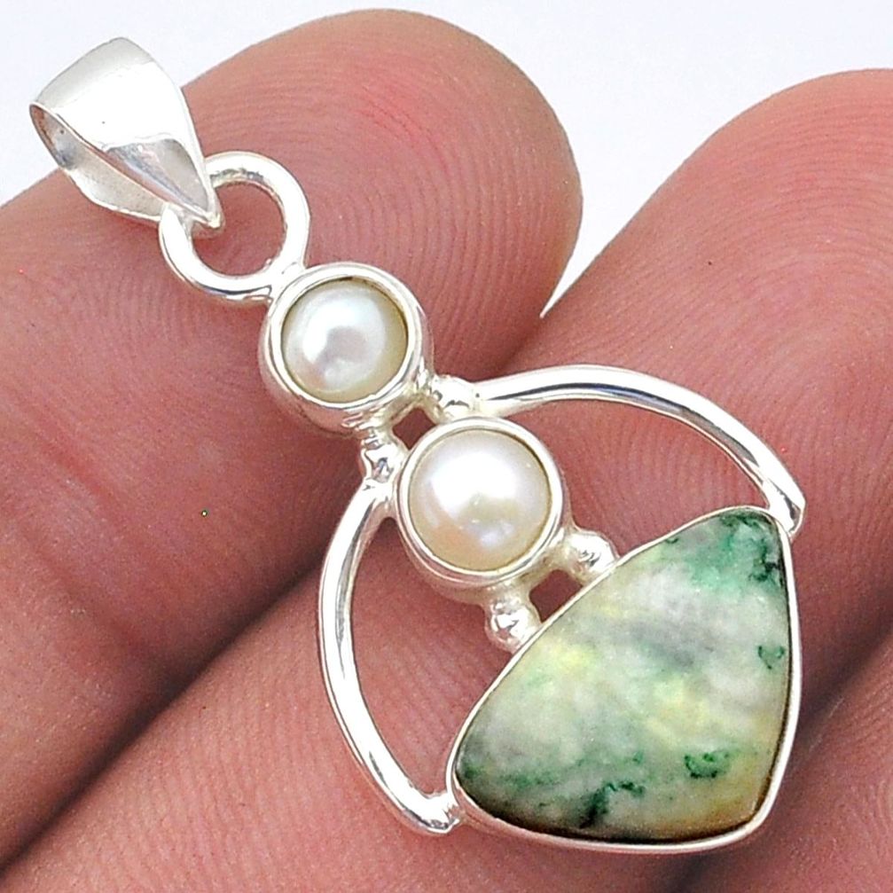 5.28cts natural green maw sit sit white pearl 925 sterling silver pendant u61745