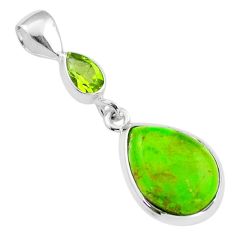 Clearance Sale- 9.77cts natural green mojave turquoise peridot 925 sterling silver pendant u6529