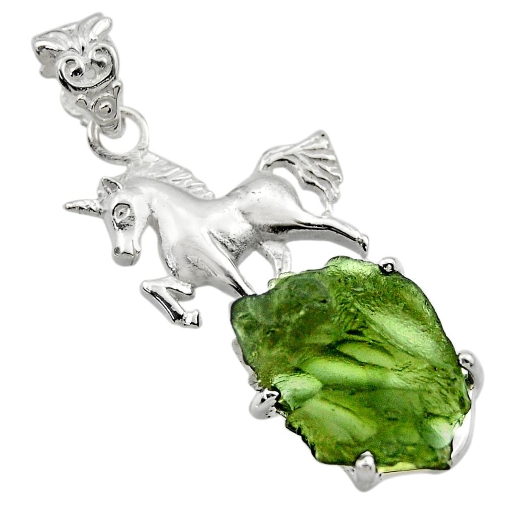 11.02cts natural green moldavite (genuine czech) 925 silver horse pendant r29368