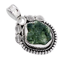 4.81cts natural green moldavite (genuine czech) 925 silver leaf pendant n36276