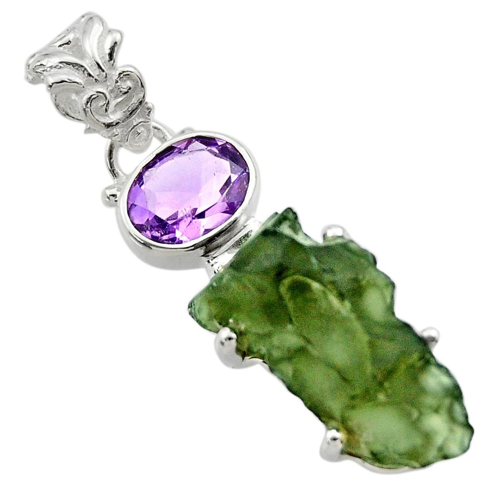 9.61cts natural green moldavite (genuine czech) 925 silver pendant r29402