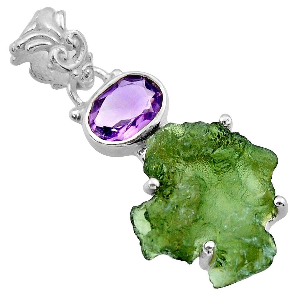 10.30cts natural green moldavite (genuine czech) 925 silver pendant r29421