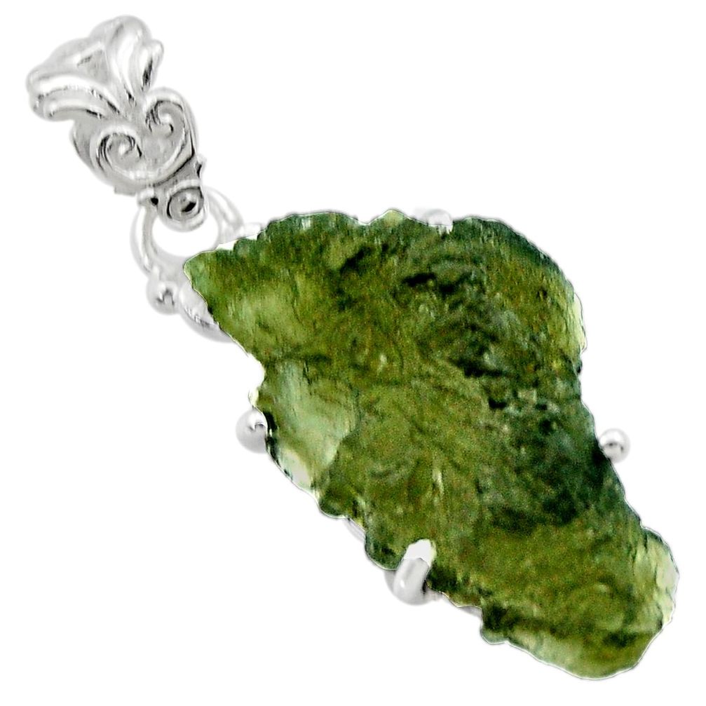 11.73cts natural green moldavite (genuine czech) 925 silver pendant r29545