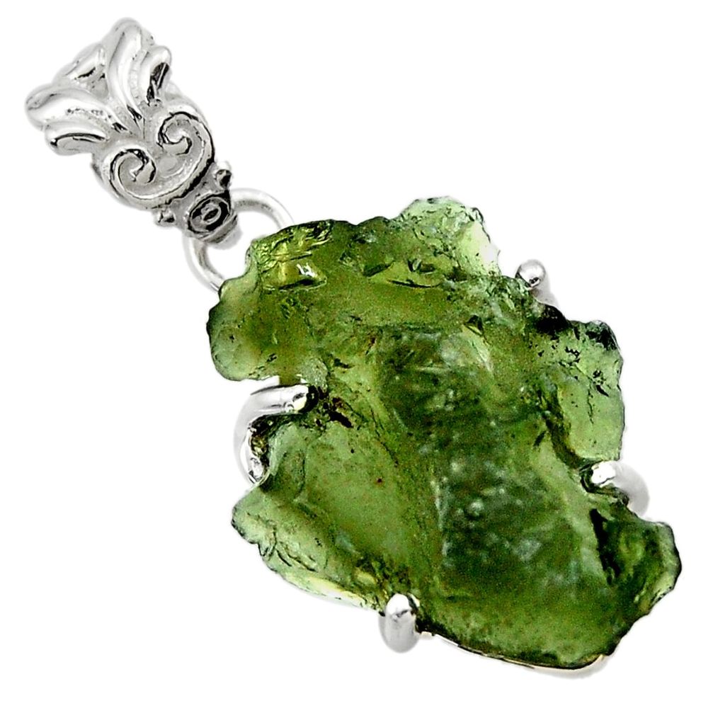 10.58cts natural green moldavite (genuine czech) 925 silver pendant r29548