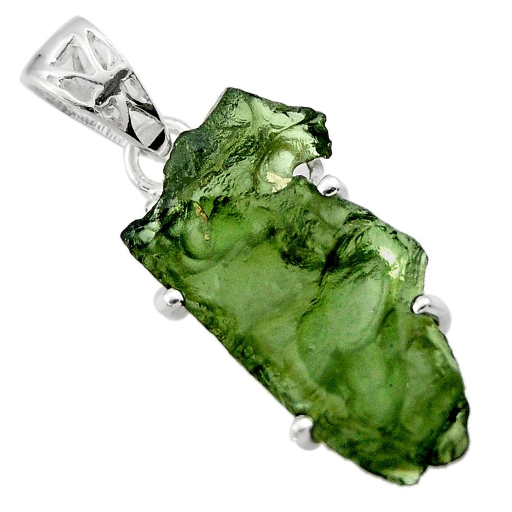 10.08cts natural green moldavite (genuine czech) 925 silver pendant r29552