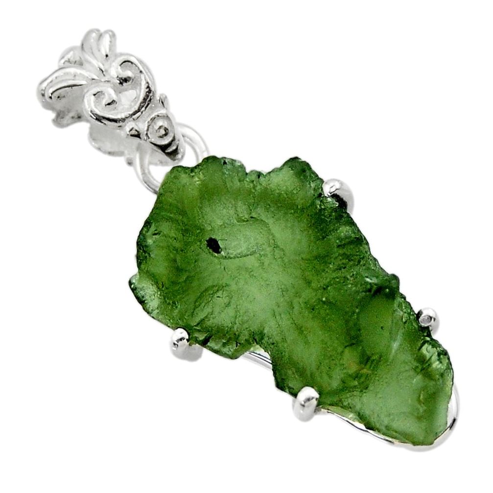 9.72cts natural green moldavite (genuine czech) 925 silver pendant r29553