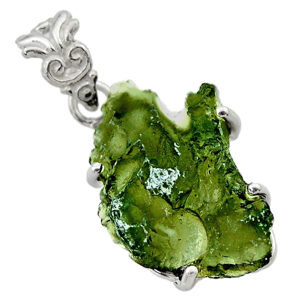 10.05cts natural green moldavite (genuine czech) 925 silver pendant r29559