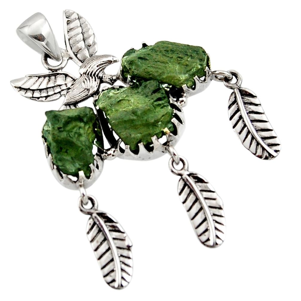 21.07cts natural green moldavite (genuine czech) 925 silver pendant r44437