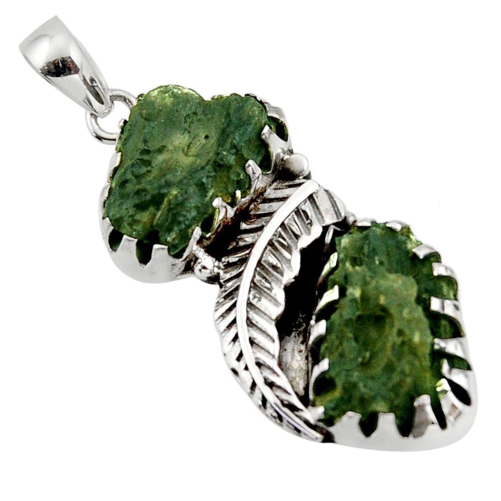 18.61cts natural green moldavite (genuine czech) 925 silver pendant r44438