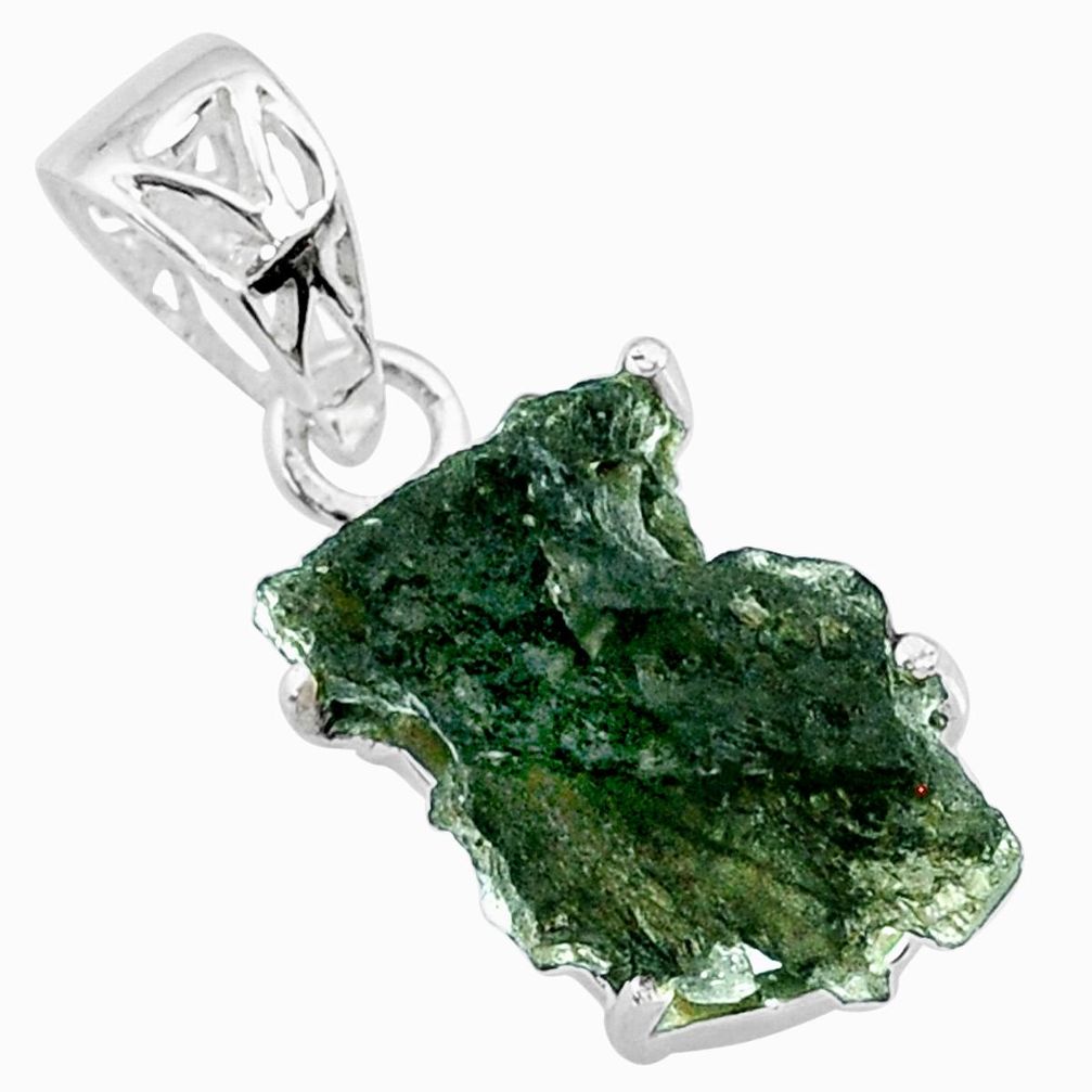 8.15cts natural green moldavite (genuine czech) 925 silver pendant r71782