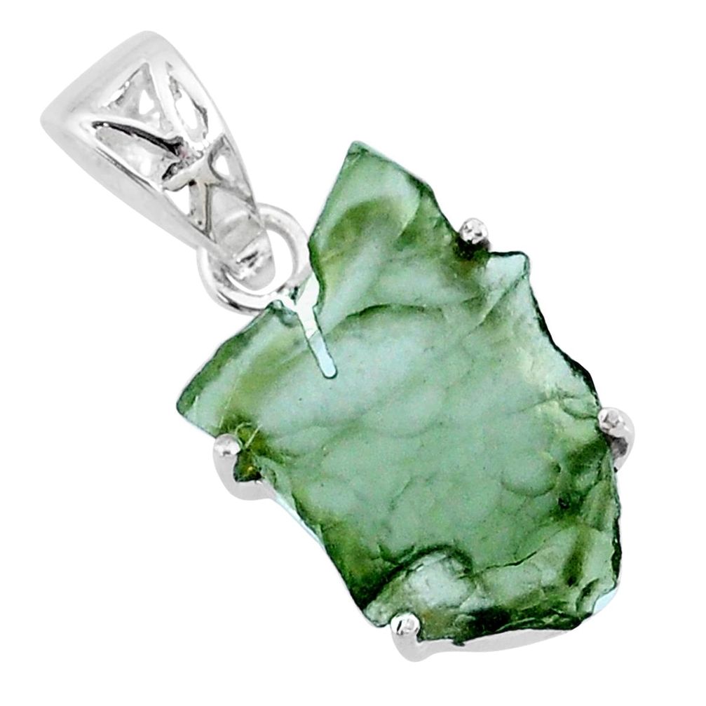 7.36cts natural green moldavite (genuine czech) 925 silver pendant r71799