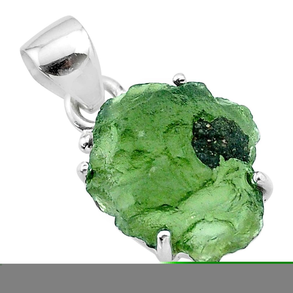 7.23cts natural green moldavite (genuine czech) fancy 925 silver pendant t49967