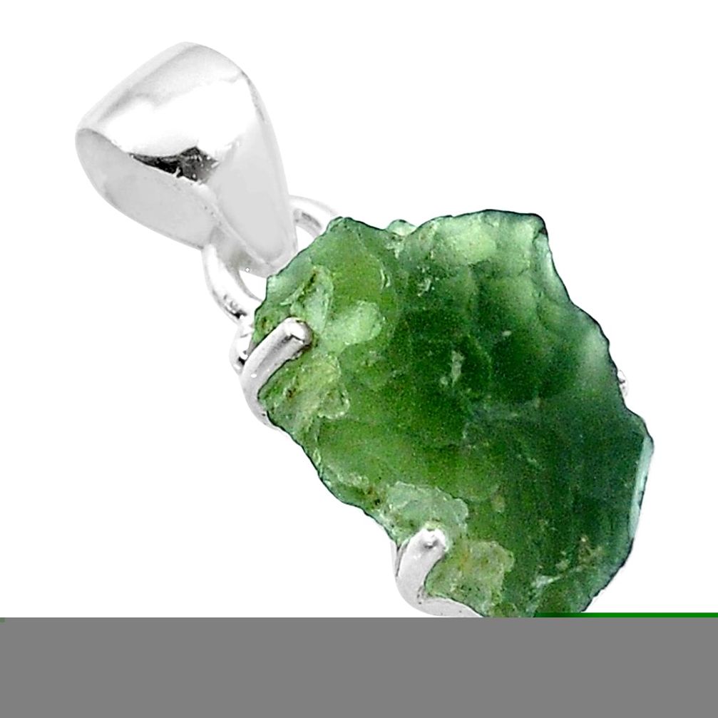 6.72cts natural green moldavite (genuine czech) fancy 925 silver pendant t49971