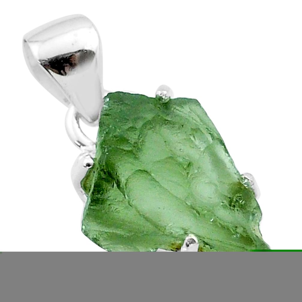 5.60cts natural green moldavite (genuine czech) fancy 925 silver pendant t49972