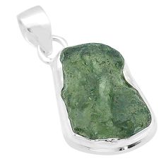 Clearance Sale- 6.82cts natural green moldavite (genuine czech) fancy 925 silver pendant u60026