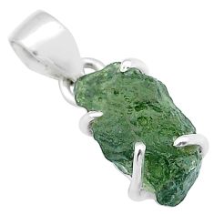 Clearance Sale- 5.96cts natural green moldavite (genuine czech) fancy 925 silver pendant u60201