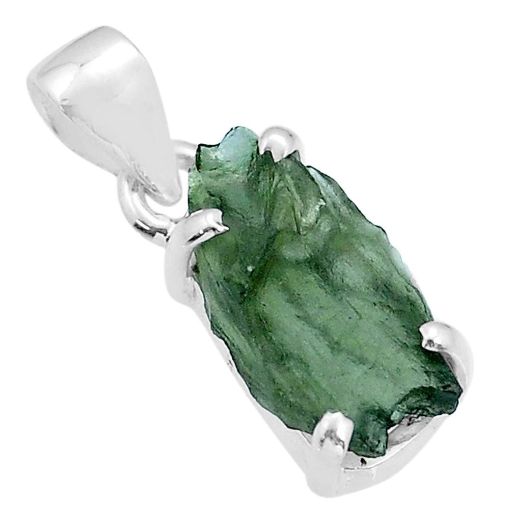 5.21cts natural green moldavite (genuine czech) fancy 925 silver pendant u78173