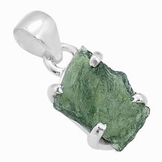 Clearance Sale- 5.90cts natural green moldavite (genuine czech) fancy 925 silver pendant u78193