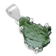 Clearance Sale- 5.88cts natural green moldavite (genuine czech) fancy 925 silver pendant u78203