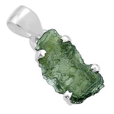 Clearance Sale- 5.00cts natural green moldavite (genuine czech) fancy 925 silver pendant u78207