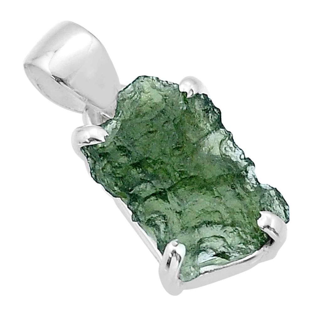 5.08cts natural green moldavite (genuine czech) fancy 925 silver pendant u78211