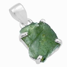 Clearance Sale- 6.38cts natural green moldavite (genuine czech) fancy 925 silver pendant u78232
