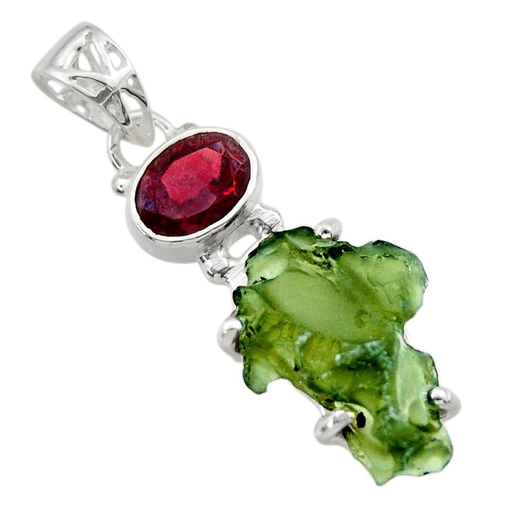 9.18cts natural green moldavite (genuine czech) garnet 925 silver pendant r29393